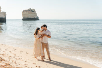 Algarve vacation photoshoot Happy family portrait on Algarve seaside